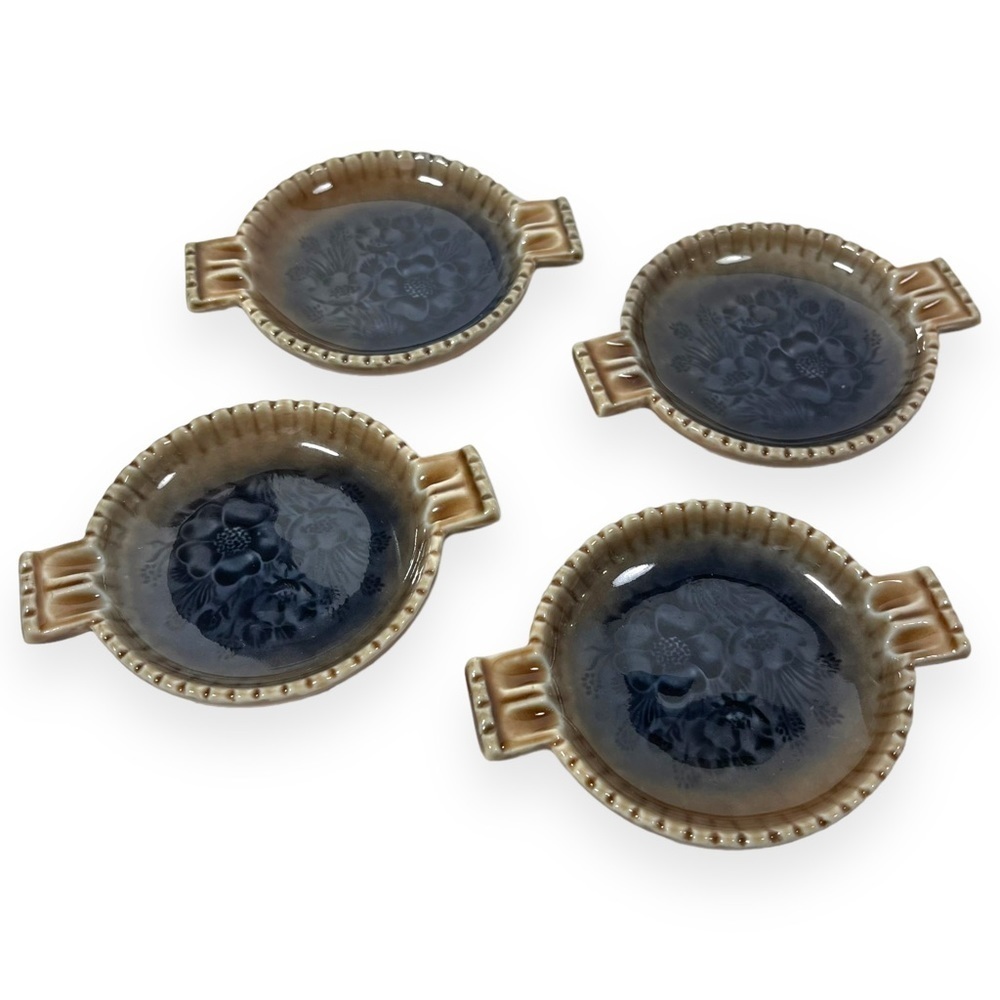 Wade Porcelain Mini Ashtray Set of 4 Tan Black Floral Pattern Made in England